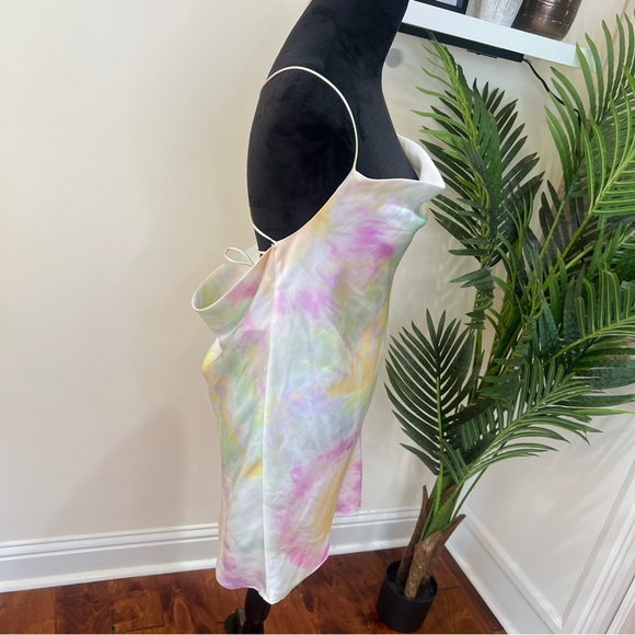 Zara Tye Dye Satin Strappy Back Summer Cocktail Slip Mini Dress Large - Picture 4 of 10
